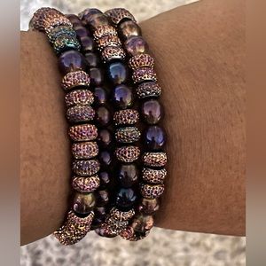 Purple and gold multi strand stretch bracelets